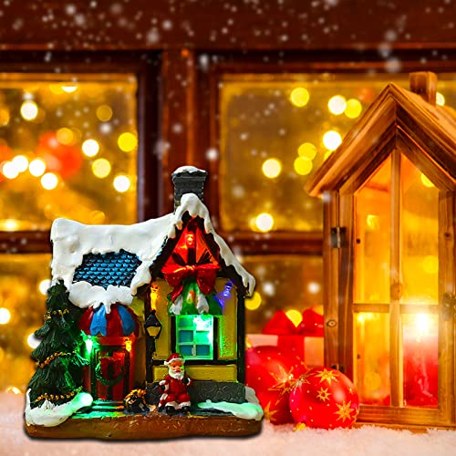 Christmas Village Houses, w/ Colored Lights Battery Operated