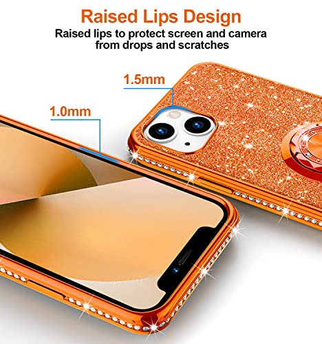 Phone Case for iPhone 13, Glitter Protective Case w/ 360 Degree Ring Stand