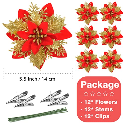 12Pcs Poinsettia Artificial Flowers for Christmas Ornaments