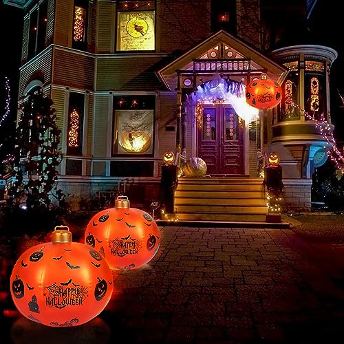 Halloween Inflatable Ball Pumpkin Ball with Remote and Built-in Battery Powered Color Changing LED Light