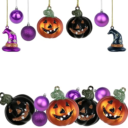 24pcs Halloween Ball Ornaments for Tree, Pumpkin Witch Hat Halloween Tree Hanging Decorations,