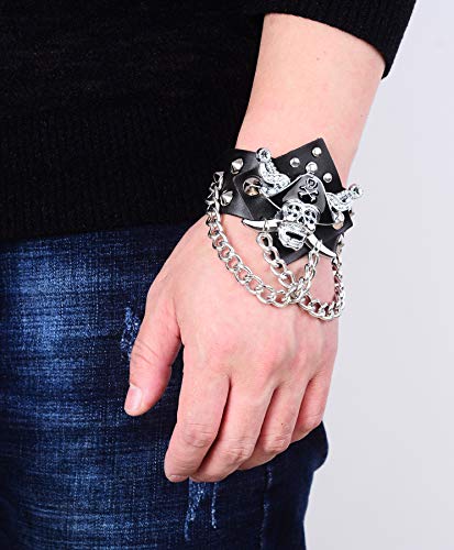 4Pcs Spike Studded Rivet Skull Demon Black Punk  Bracelet for Men/Women