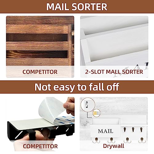 Key Holder for Wall, Mail and Key Hanger Wall Mount with Double Key Hook and Hat Coat Rack Shelf