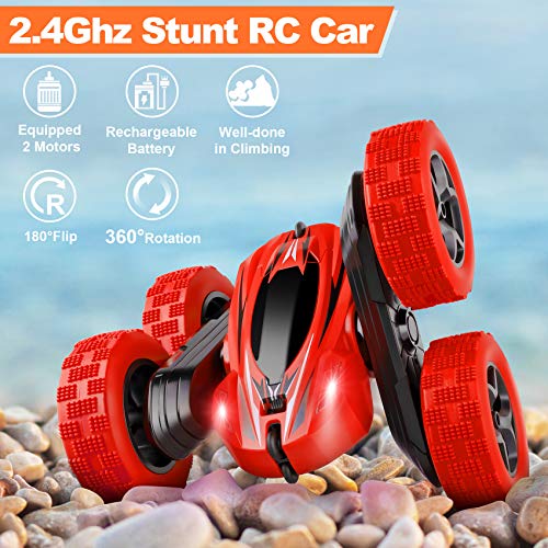 RC Cars 2.4GHz Fast Stunt RC Car, 4WD Double Sided 360° Rotating w/ Headlights