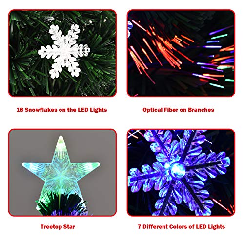 Pre-Lit Fiber Optic Artificial Christmas Tree w/ Multicolor Led Lights & Snowflakes