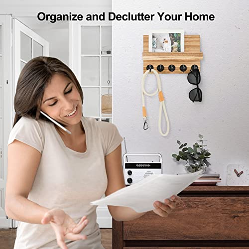 Key Holder for Wall, Decorative Key and Mail Holder with Shelf Has Large Key Hooks for Bags, Coats, Umbrella