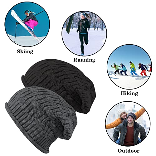 2 Pack Slouchy Beanie Winter Knit Soft Hat for Women/Men