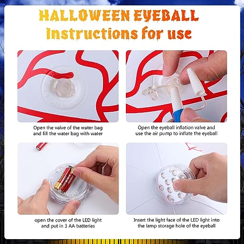 Halloween Decoration Inflatable Blood Eyeball, with Remote Control RGB Built-in LED Color-Changing Light