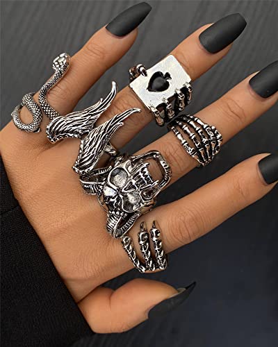 Vintage Silver Open Punk Rings for Men Women