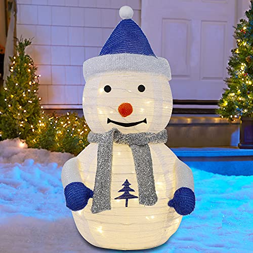 2.3FT Pre-Lit Pop Up Christmas Inflatable White Snowman with Built-in LED Lights,