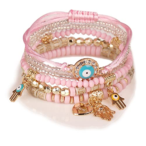 4/2 Sets Bohemia Evil Eye Beads Bracelets for Women