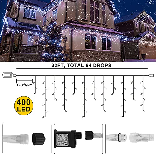 33FT 400 LED Icicle Christmas Lights 64 Drops w/ Remote