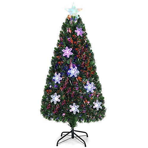 Pre-Lit Fiber Optic Artificial Christmas Tree w/ Multicolor Led Lights & Snowflakes