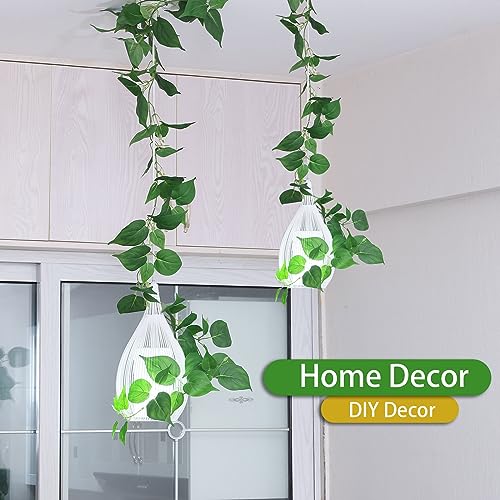 2 Strands Artificial Vines Scindapsus Garland 6FT Real Touch Fake Vine with Silk Green Leaves Faux Hanging Plants