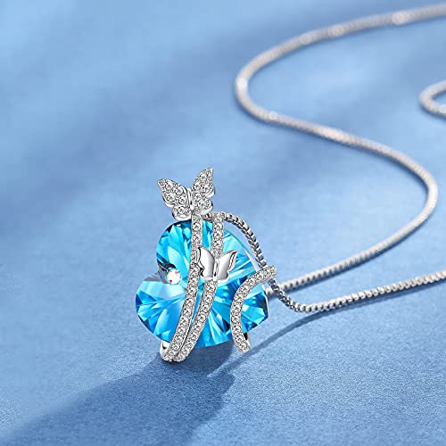 Butterfly Love Heart Necklace with Crystals for Women