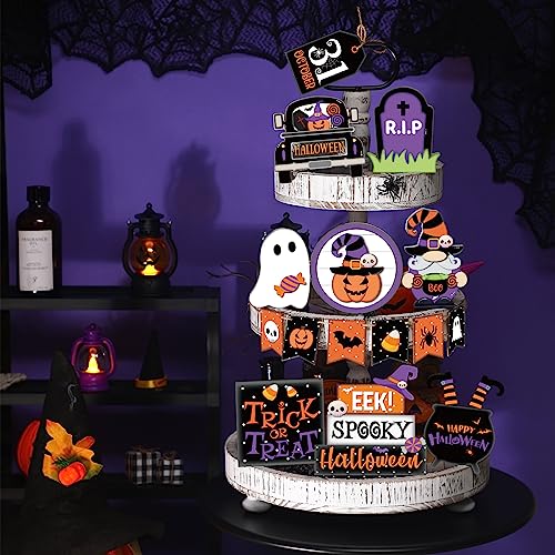 15 Pcs Halloween Tiered Tray  Set Cute  Wooden Signs Farmhouse Rustic