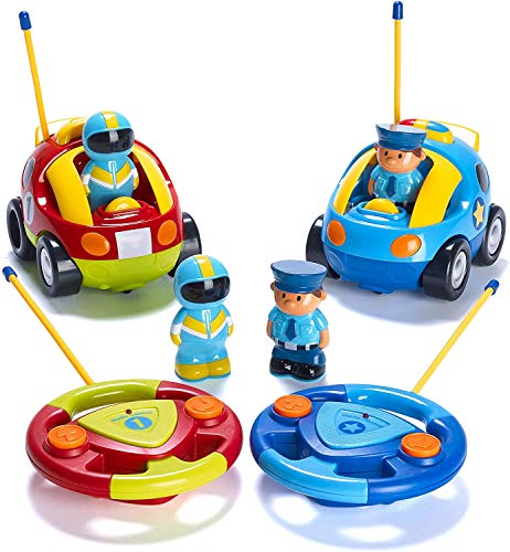 2 Pack Cartoon Remote Control Cars - Police & Race Cars