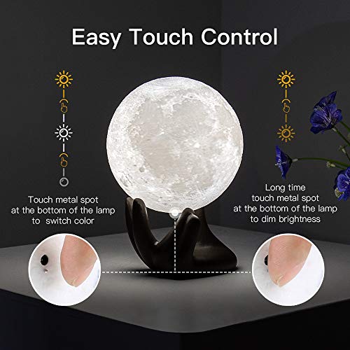 3.5 inch 3D Printing Moon Lamp  w/ Handstand, USB Charging & Touch Control