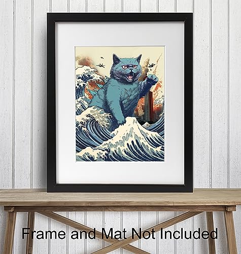 Vintage Funny Cat Wall  Catzilla Japanese  The Great Wave off Kanagawa  Cute Cat Stuff  Cat Wall