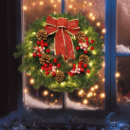 6 Inches LED Christmas Wreath w/ Pinecones Red Berries