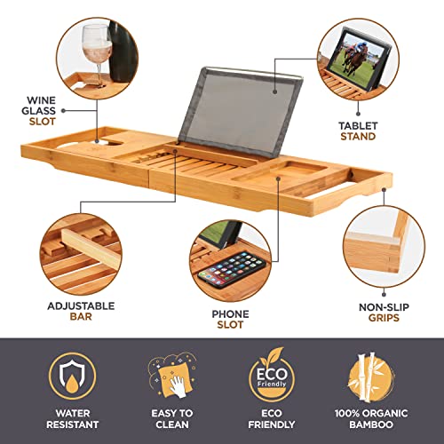 Expandable Bamboo  Bath Tub  Caddy Tray