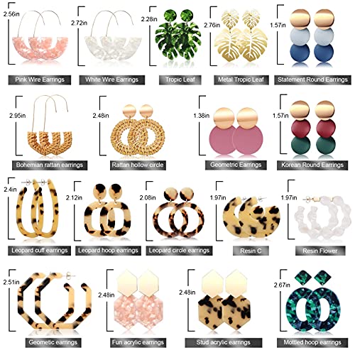 18 Pairs Statement Hypoallergenic Rattan Earrings for Women