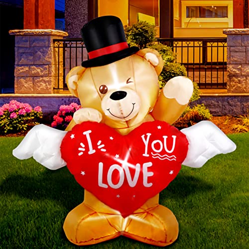 4FT Valentines Day Inflatable Bear w/ Love Heart, Lighted