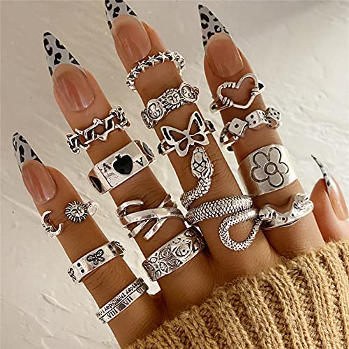 Vintage Silver Open Punk Rings for Men Women