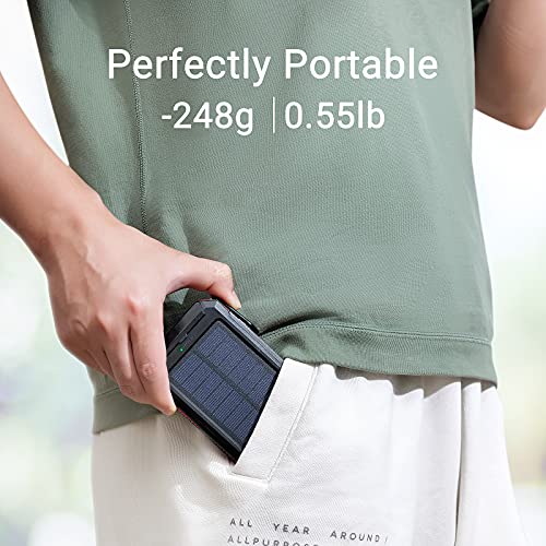 Portable Solar Power Bank for Cell Phone, Dual 5V/2.1A USB Ports Output, 2 Led Flashlight, Perfect for Outdoor Activities