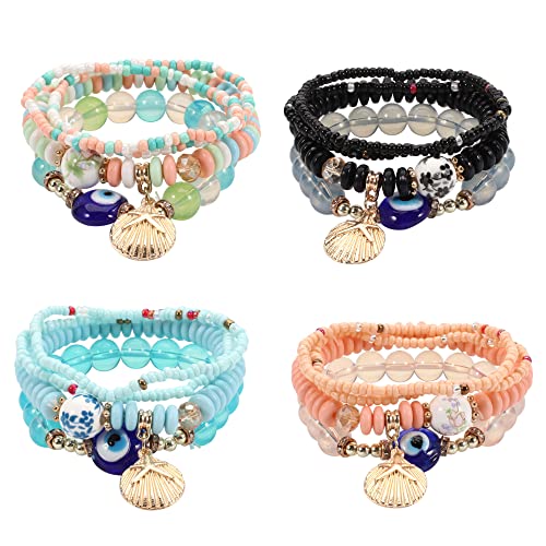 4/2 Sets Bohemia Evil Eye Beads Bracelets for Women