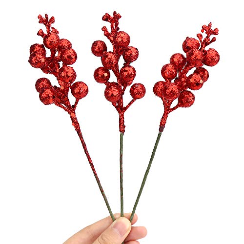 Glitter Berry Stems-20 Pcs 7.8 Inch Artificial Christmas Tree Picks Decoration