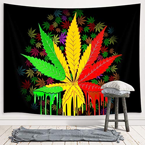 Psychedelic Rasta Tie Dye Special Plant Trippy Tapestry (60" W X 40" H)