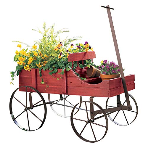 Wagon Decorative Garden Backyard Planter, Red