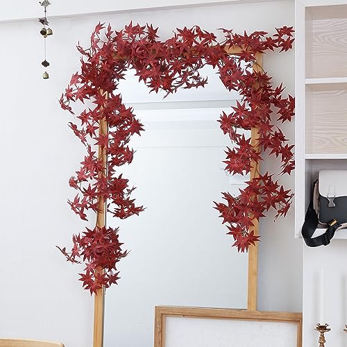 2 Strands Artificial Vines Scindapsus Garland 6FT Real Touch Fake Vine with Silk Green Leaves Faux Hanging Plants