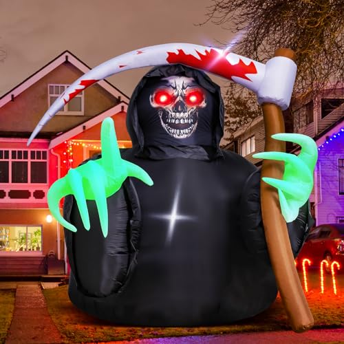 Inflatables Decorations Grim Reaper Outdoor Halloween with Build-in LEDs Blow Up Inflatable
