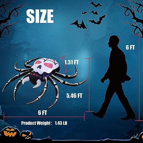 Halloween Inflatable Skull Face Spider Scary Creepy, Blow Up Spider with Built-in LED