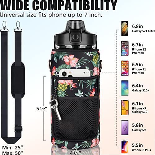 Half Gallon Motivational Water Bottle w/ Sleeve & Strap 64 OZ