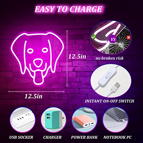 Cute Dog Neon Signs for Decoration,Pink -12in x 12in Acrylic USB Powered