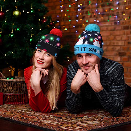 LED Christmas Sweater Beanie Hat for Men/Women