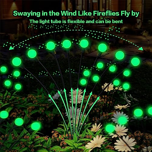 16LED Wind Dance Green Swaying Firefly Lights with Halloween  Outdoor Waterproof Solar Garden Lights