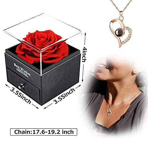 Preserved Rose w/ I Love You Necklace on Mothers Day/Valentines/Birthday