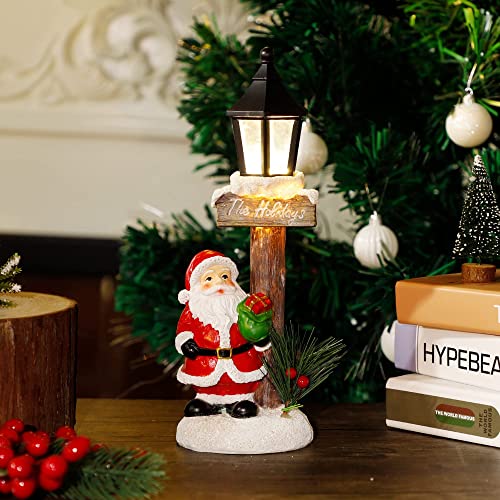 LED Lights Santa Claus Lamppost Tabletop Figurine, 11.6" x 4"