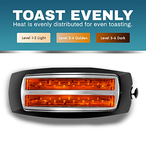 4 Slice Long Slot Toaster, Reheat, 6 Toast Settings, Defrost, Cancel Functions