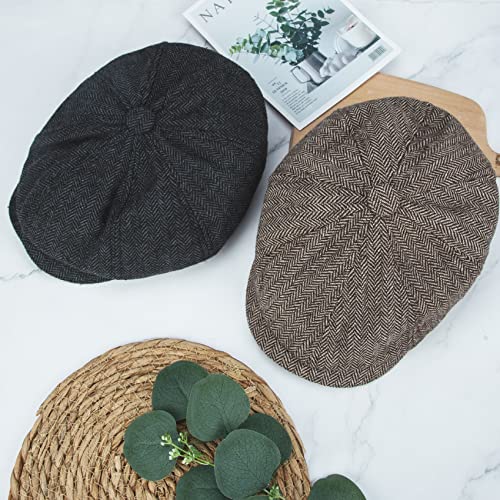 2 Pack Newsboy Hats for Men Classic 8 Panel Wool Blend