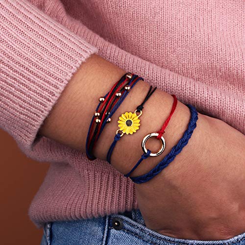 Sunflower String Bracelet Handmade Braided Rope Charms Boho Surfer Bracelet