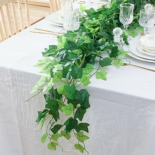 2 Strands Artificial Vines Scindapsus Garland 6FT Real Touch Fake Vine with Silk Green Leaves Faux Hanging Plants