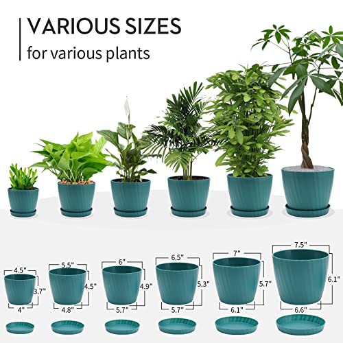 Set of 6 Plastic Planters with Saucer  7.5/7/6.5/6/5.5/4.5 Inch