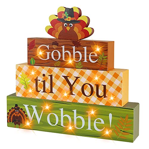 Thanksgiving Wooden Block Sign with Led Lights