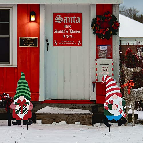 2 Pack Decorative Christmas Gnomes Garden Metal Stakes