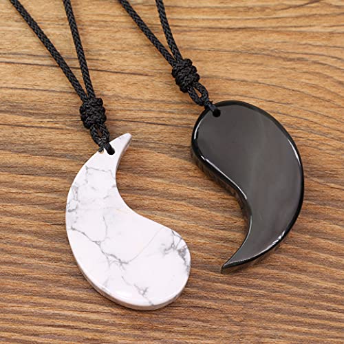 Obsidian Dragon & Phoenix Yin Yang Pendant Necklaces for Couples